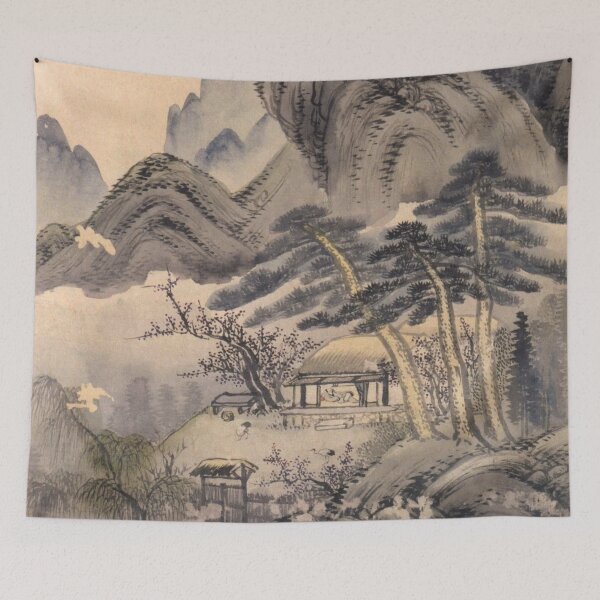 Item preview, Korean Painting Minhwa The Mountains Are Still and the Sun Has Not Yet Set designed and sold by tangerinemars.