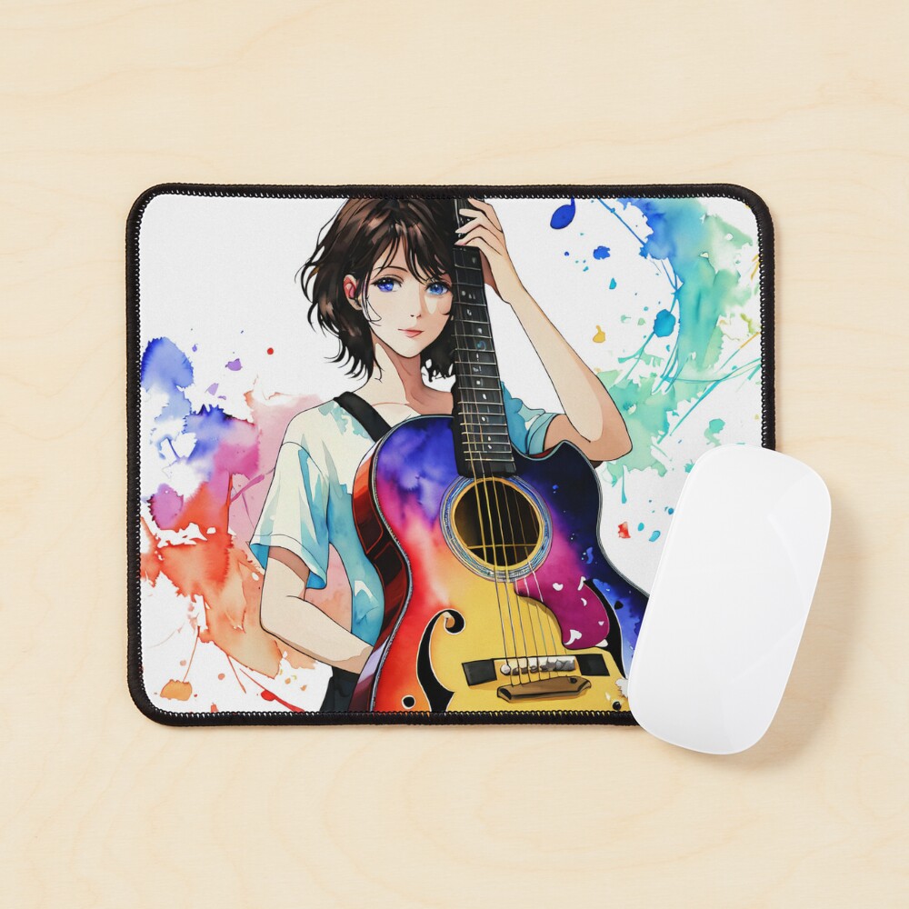 Girl with guitar digital art. Anime girl. Cute girl