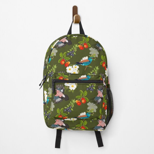 Item preview, Maremma life, European roller bird and Eurasian Jay, layered with flowers. Dark khaki designed and sold by Naty Design Prague.
