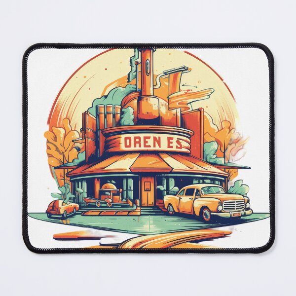 Item preview, Yellow vintage car in front of a classic diner designed and sold by GoodOldVintage.