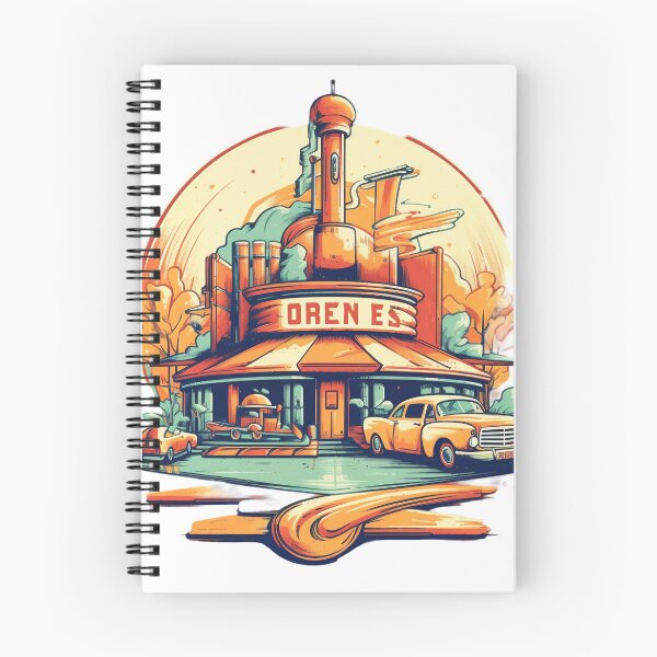 Item preview, Yellow vintage car in front of a classic diner designed and sold by GoodOldVintage.