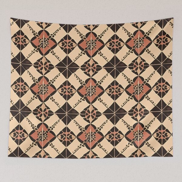 Item preview, Retro Tile Pattern plaid modern, beige, black and pastel orange designed and sold by RetroTile.