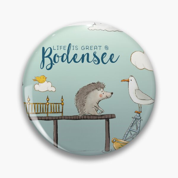 Item preview, Pile dwellings on Lake Constance - cute motif with hedgehog and seagull designed and sold by hilledesign.