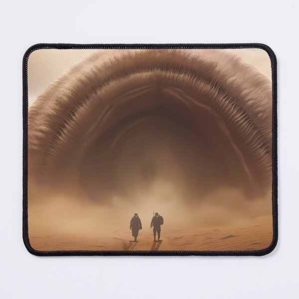 Item preview, Massive Dune Worm emerging from the sand in front of two people designed and sold by SingularityGeek.