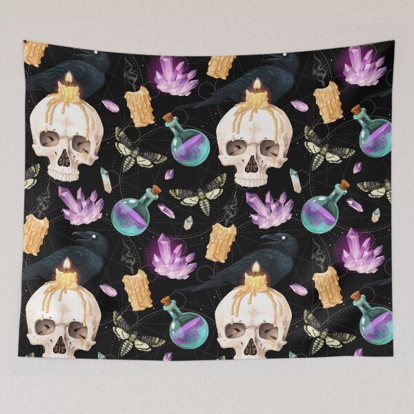 Item preview, Gothic Skulls Candle Crystals Crows Moths Black Patterned designed and sold by Vicious Malicious.