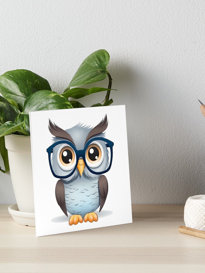 Cartoon blue owl wearing glasses Art Board Print for Sale by ZolwPodroznik