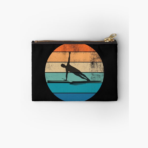 Item preview, Guy doing yoga on a SUP - stand up paddleboard - with retro sunset designed and sold by aliveinmiddle.