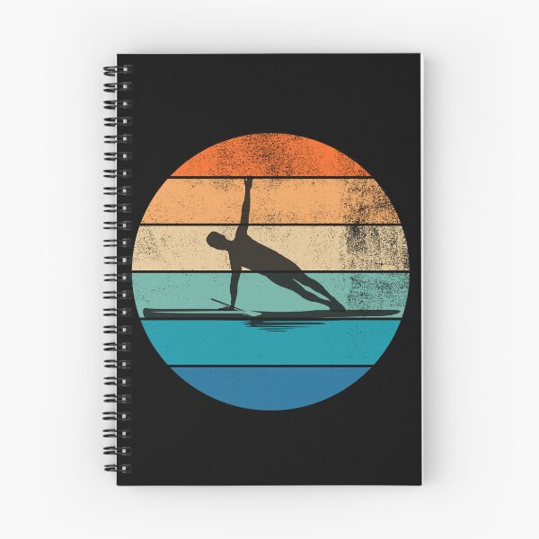 Item preview, Guy doing yoga on a SUP - stand up paddleboard - with retro sunset designed and sold by aliveinmiddle.