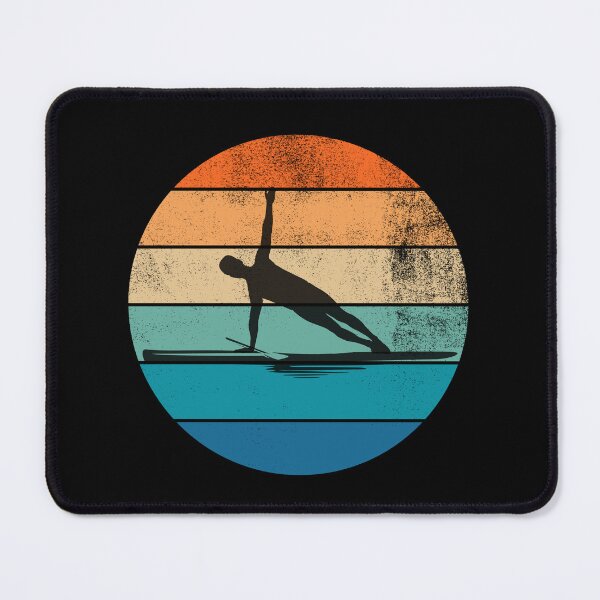 Item preview, Guy doing yoga on a SUP - stand up paddleboard - with retro sunset designed and sold by aliveinmiddle.