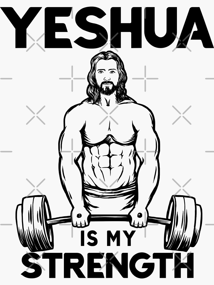 Thumbnail 3 of 3, Sticker, Christian Bodybuilding - Jesus Deadlifting - Yeshua Is my Strength designed and sold by ChristlikeMerch.