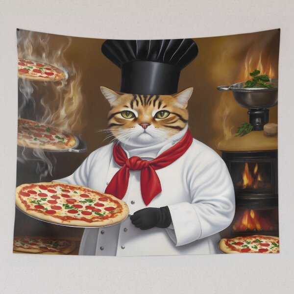 Item preview, Chonky Cat as a Chef Baking Pizzas - Painting designed and sold by Aaron2610.