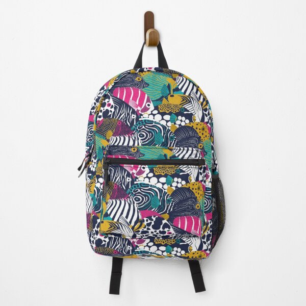 Item preview, So-fish-ticated pattern clash // oxford navy blue fuchsia pink red yellow and teal quirky angelfishes and other fishes designed and sold by SelmaCardoso.