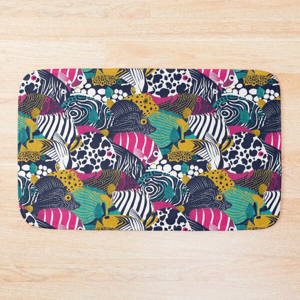 Item preview, So-fish-ticated pattern clash // oxford navy blue fuchsia pink red yellow and teal quirky angelfishes and other fishes  designed and sold by SelmaCardoso.