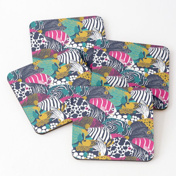 Item preview, So-fish-ticated pattern clash // oxford navy blue fuchsia pink red yellow and teal quirky angelfishes and other fishes  designed and sold by SelmaCardoso.