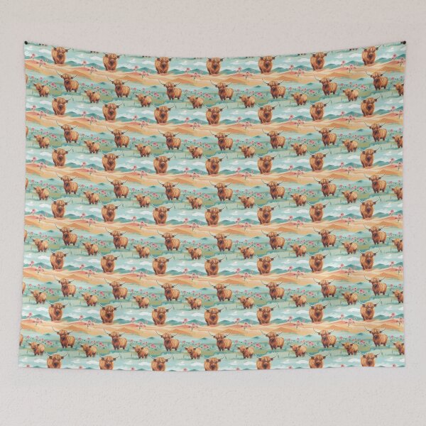 Item preview, Highland cows in a feild designed and sold by Lightheart Digital.