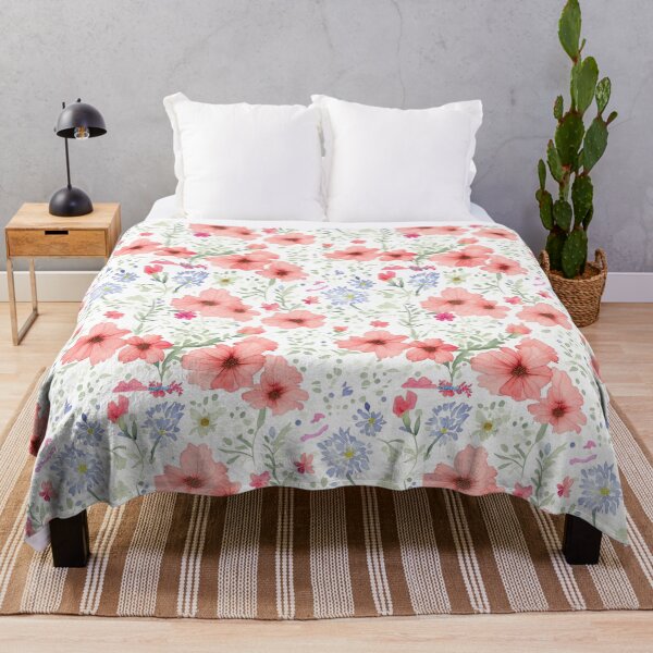 Item preview, blue and red flowers on a light background pattern pppy designed and sold by jkrphoto.