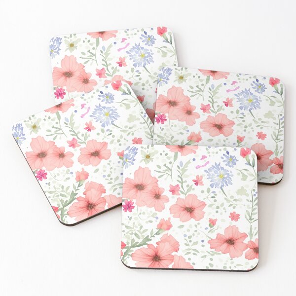 Item preview, blue  and red flowers on a light background pattern pppy designed and sold by jkrphoto.