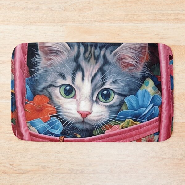 Item preview, A cat in a bag - cute cat, hiding in a pink bag with flowers printed on the bag fabric designed and sold by Richenda.