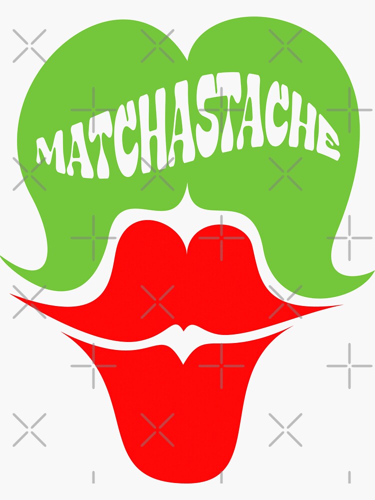 Thumbnail 3 of 3, Sticker, Matchastache Matcha green tea green mustache and red lips designed and sold by LizzyBasil.