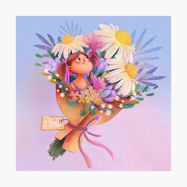 Spring/Summer Flower Bouquet Cute Girl Photographic Print
