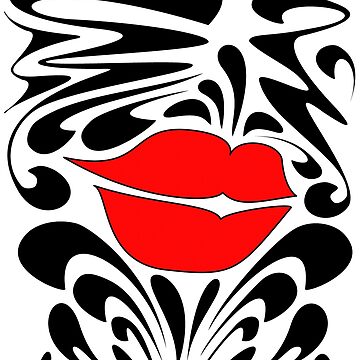 Artwork thumbnail, Red Decorative Funky lips Poster by Elizza Martin