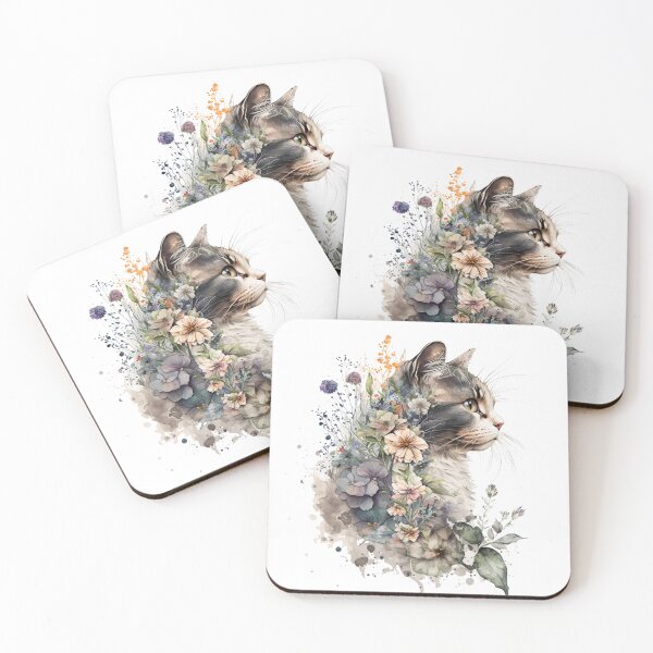 Item preview, floral cat designed and sold by BYNDART.