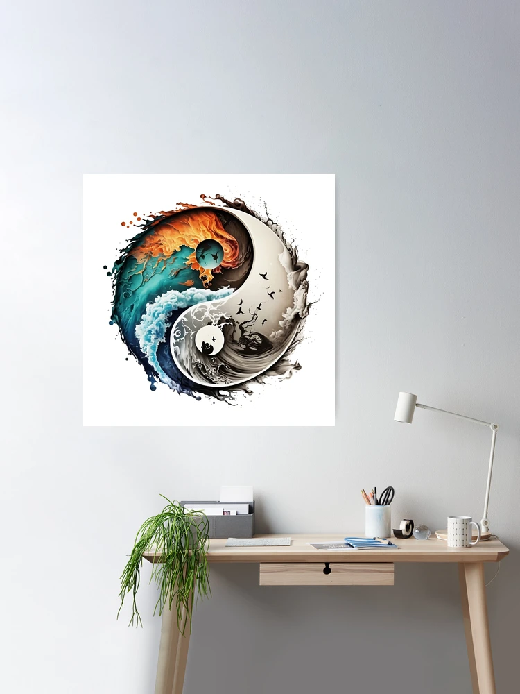 Wings Waves Yin Yang Symbol Watercolor Illustration · Creative Fabrica