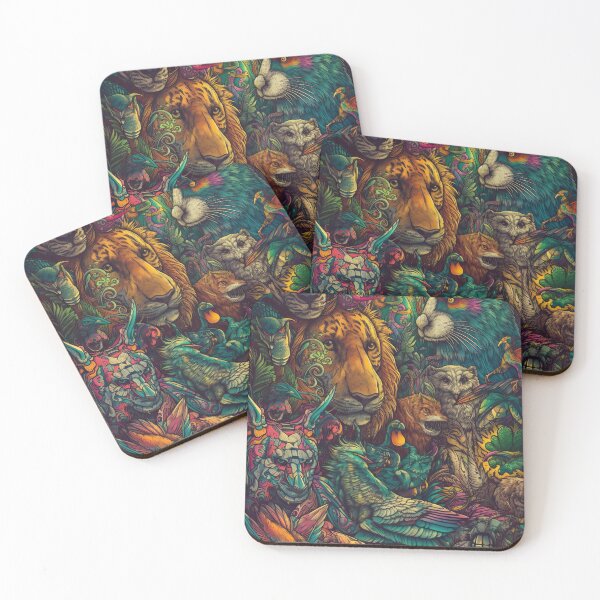 Item preview, strange jungle animals mixed in a psychedelic background designed and sold by ruvida.
