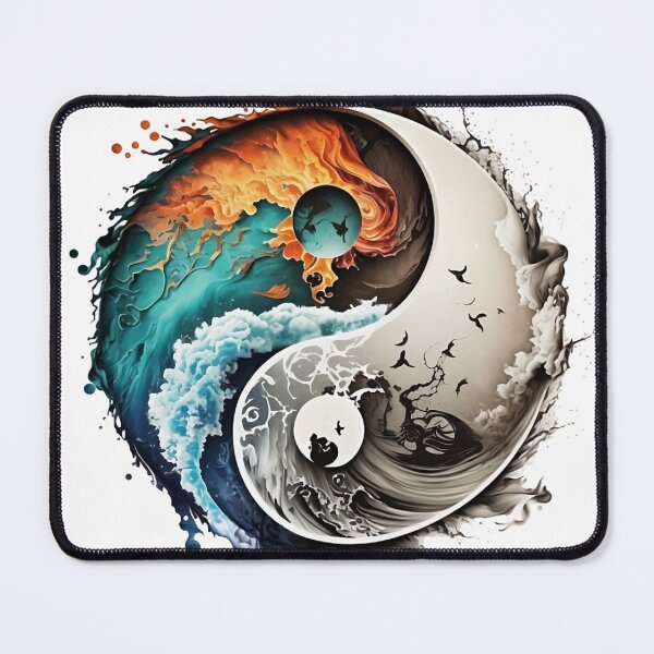 Item preview, Yin yang symbol decorated with waves and fire designed and sold by VeronicArt85.