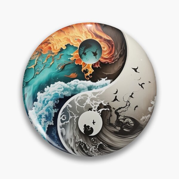 Item preview, Yin yang symbol decorated with waves and fire designed and sold by VeronicArt85.