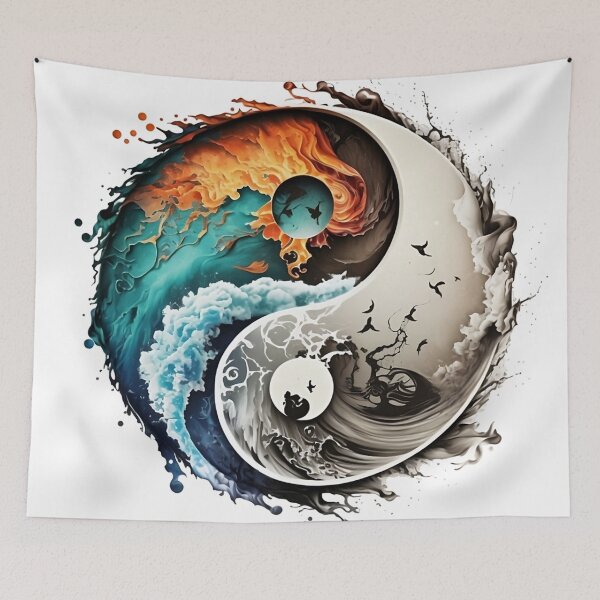 Item preview, Yin yang symbol decorated with waves and fire designed and sold by VeronicArt85.