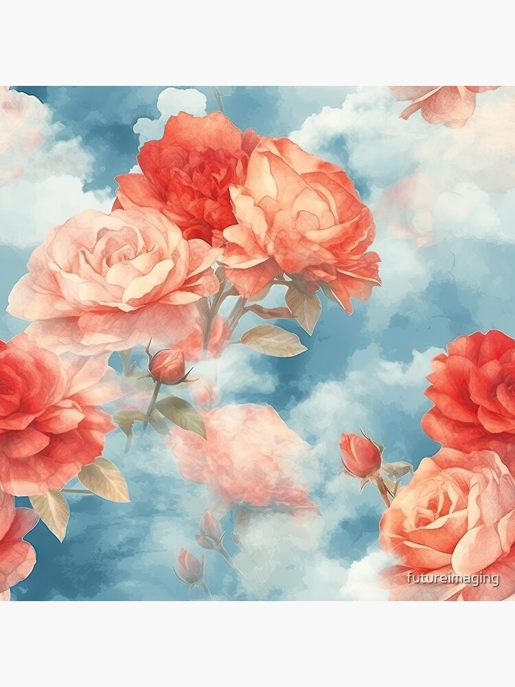 Thumbnail 3 of 3, Sticker, Classic - Angelic Pink and Red Roses in soft clouds - art designed and sold by futureimaging.