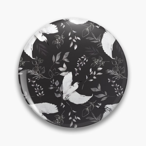 Artikelvorschau, Wunderliche nahtlose mit Blumenmuster mit weißen Vögeln und schwarzem Hintergrund entworfen und verkauft von OFMdesigns.
