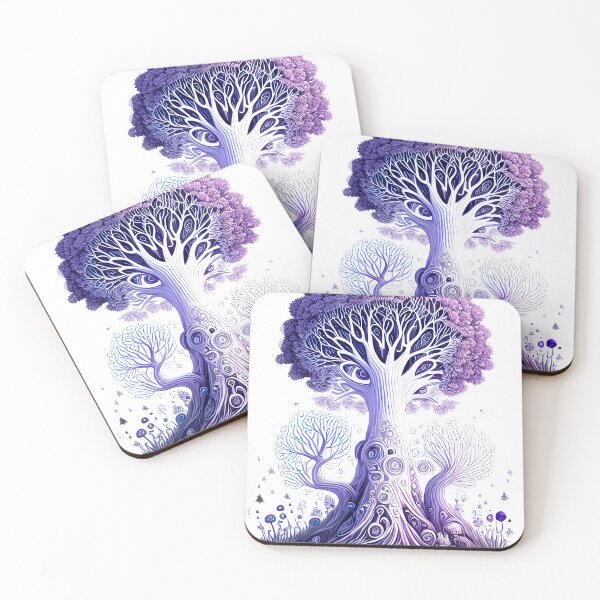 Item preview, tree of life with blue and purple mushrooms designed and sold by Transelasticart.
