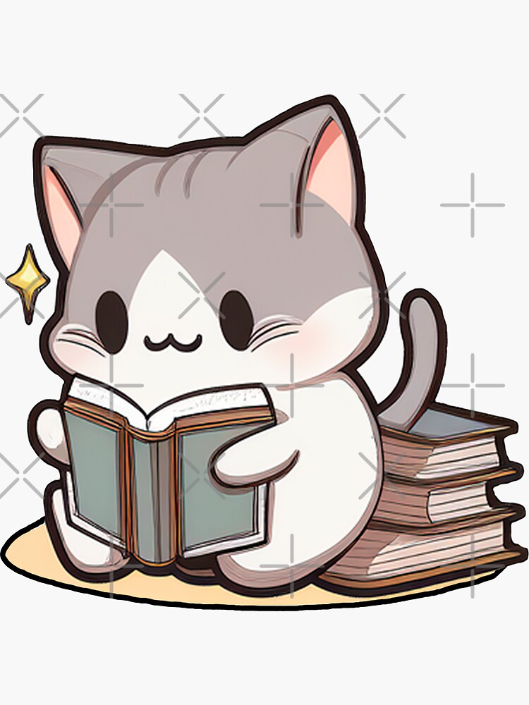 Reading Cat With Books Stickers for Kindle Case, Cat Stickers for