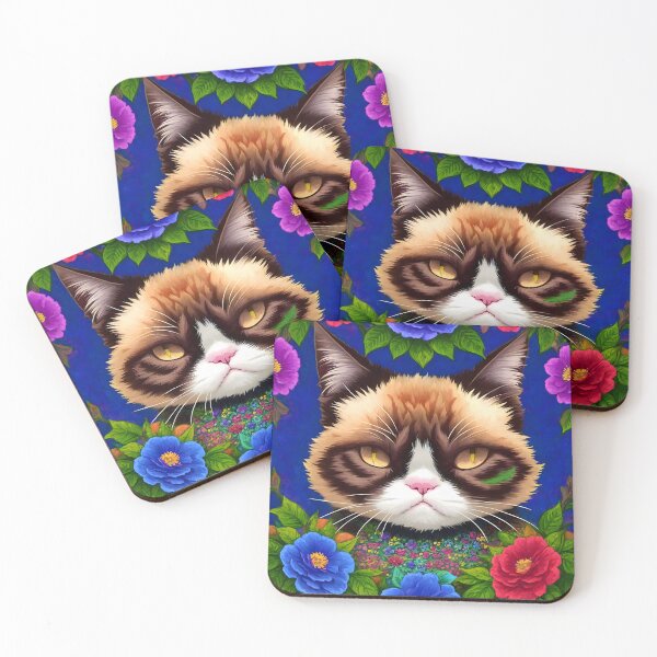 Item preview, Trippy DMT Extremely Grumpy Cat with Flowers - Colorful designed and sold by Aaron2610.