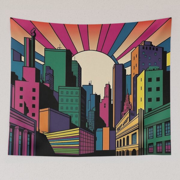 Item preview, Pop art city landscape cartoon designed and sold by VeronicArt85.
