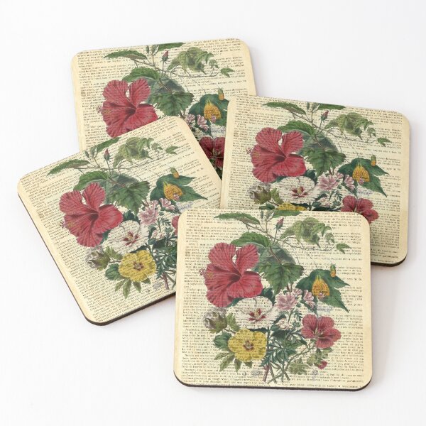 Item preview, Botanical print, on old book page - Malvacea designed and sold by Art by Lilia.
