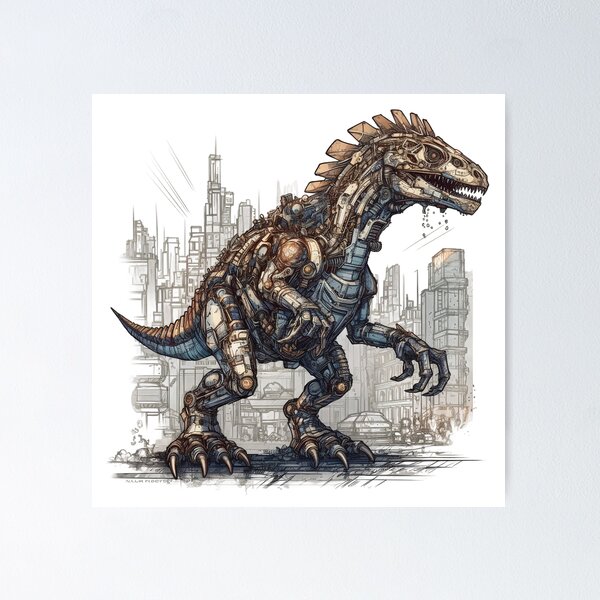 Chrome Dino' Poster, picture, metal print, paint by Naui Art