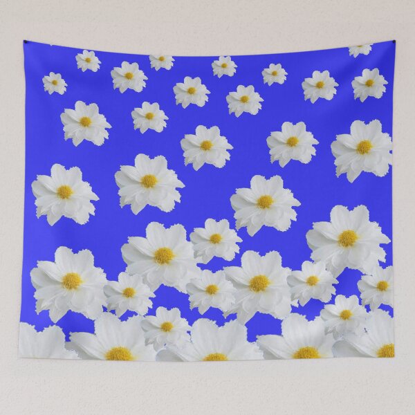 Item preview, FLOATING WHITE SPRING GARDEN FLOWERS PATTERN BLUE ART designed and sold by sharlesart.
