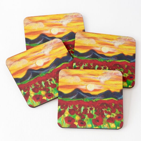 Item preview, mountain poppy field and red flower sunset designed and sold by FLEURDELAINE04.