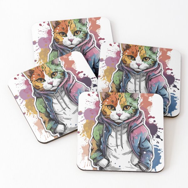 Item preview, Colorful Watercolor Cat in Hoodie - Cool & Artsy Feline Design designed and sold by SweetWhiskers.