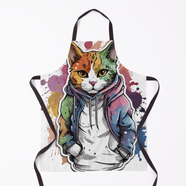 Item preview, Colorful Watercolor Cat in Hoodie - Cool & Artsy Feline Design designed and sold by SweetWhiskers.
