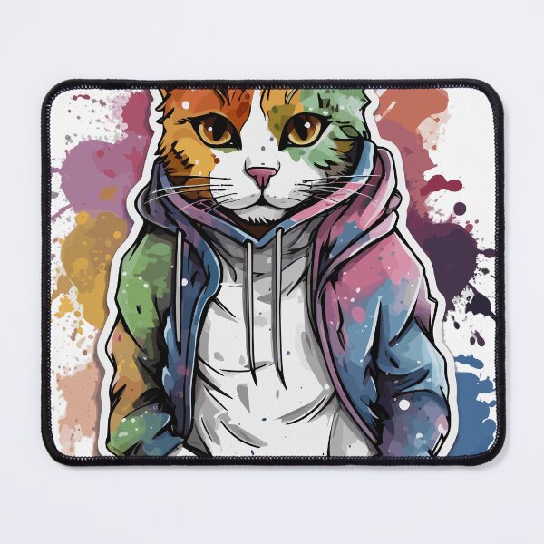 Item preview, Colorful Watercolor Cat in Hoodie - Cool & Artsy Feline Design designed and sold by SweetWhiskers.