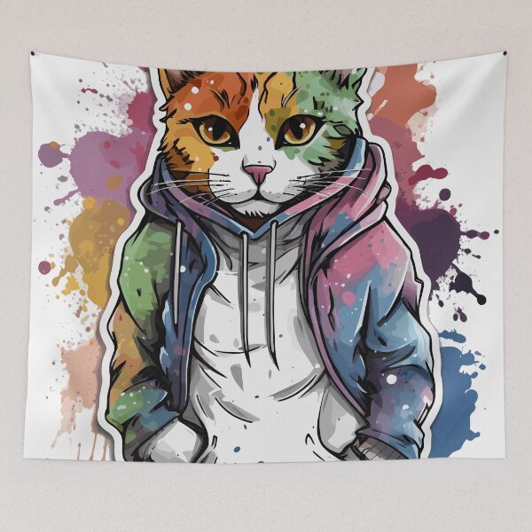 Item preview, Colorful Watercolor Cat in Hoodie - Cool & Artsy Feline Design designed and sold by SweetWhiskers.