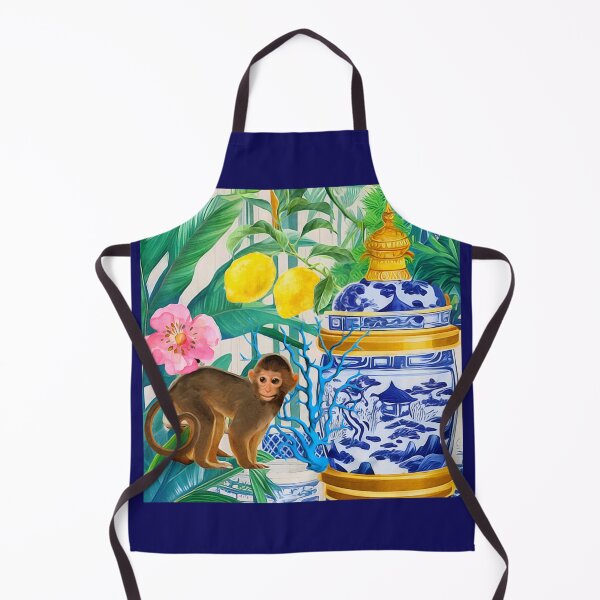 Item preview, Monkey and chinoiserie jar in tropical ga4den designed and sold by SophieClimaArt.