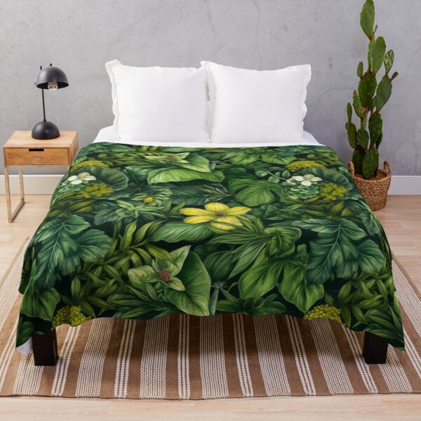 Item preview, Aesthetic nature pattern of drawing lush green leaves with blossom and flowers designed and sold by SeamlessGuru.