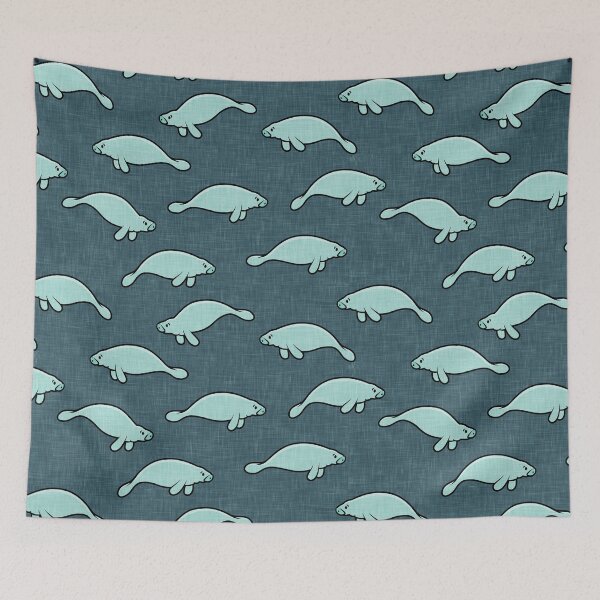 Item preview, manatees - teal on dark blue designed and sold by littlearrow.