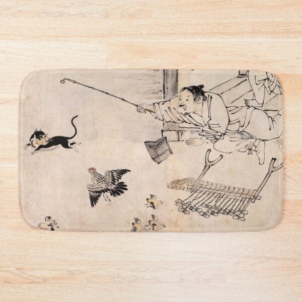 Item preview, Korean Painting Minhwa Cat Bites Chick and Runs Away designed and sold by tangerinemars.