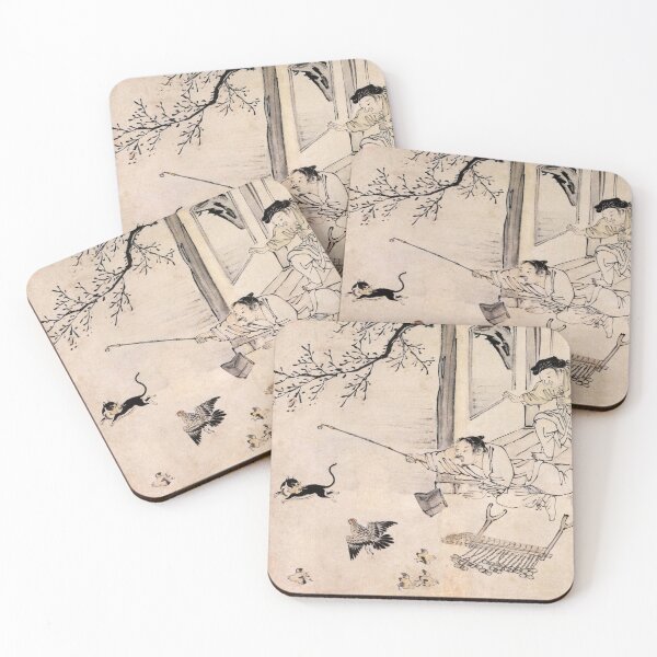 Item preview, Korean Painting Minhwa Cat Bites Chick and Runs Away designed and sold by tangerinemars.